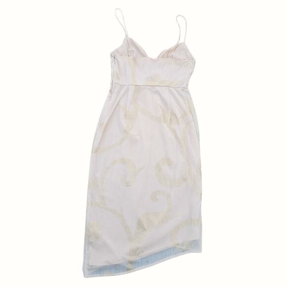 Draped Wrap Dress Free People Size 4 Cream Mesh Gold Foil Sweetheart Sleeveless - Picture 8 of 9